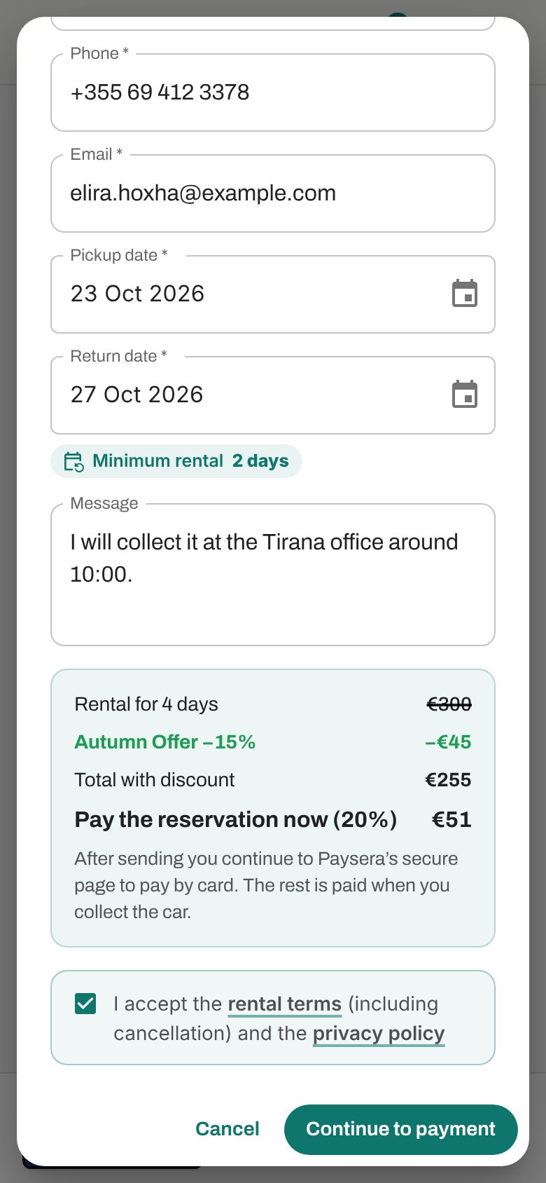 Booking from a phone