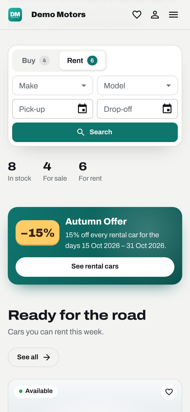 The company website on a phone.
