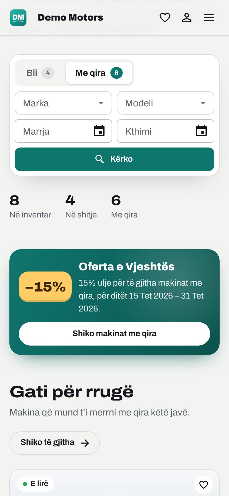 Kryefaqja në telefon: kërkimi, numrat e makinave dhe oferta e javës.